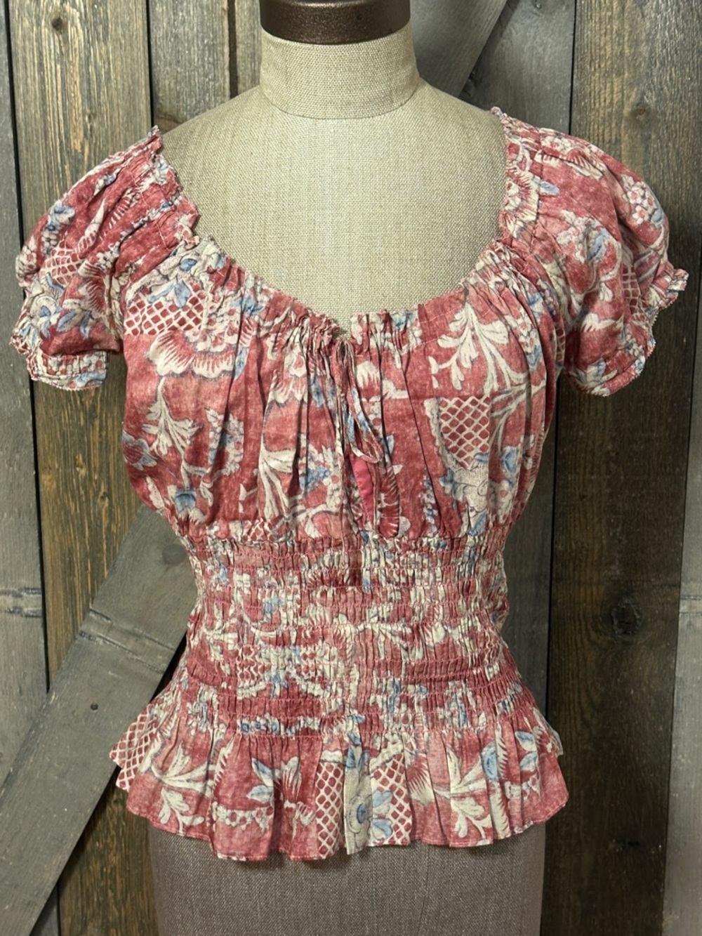 Lauren Ralph Lauren Boho Cottagecore Floral Peasant Smocked Top Size Med Petite